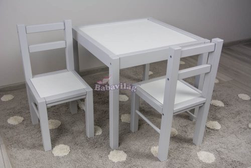 Gyerek fa asztal + 2 szék szürke/fehér