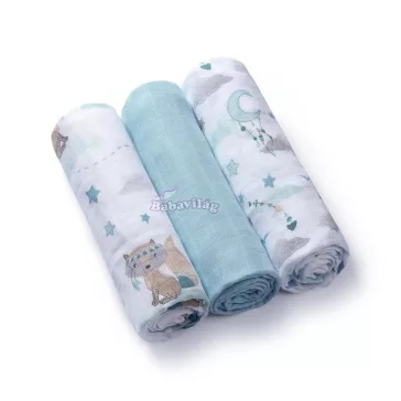 BabyOno textilpelenka színes 3db bambusz világoskék 