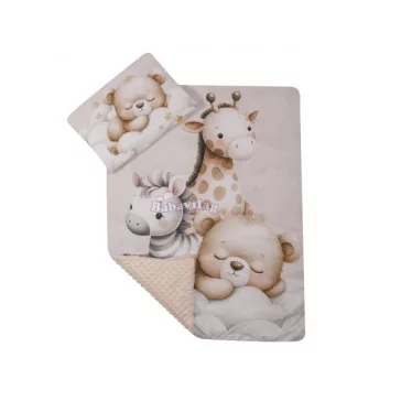   PREMIUM takaró és párna szett 75x100 cm + 42x29 cm Maci, zebra, zsiráf