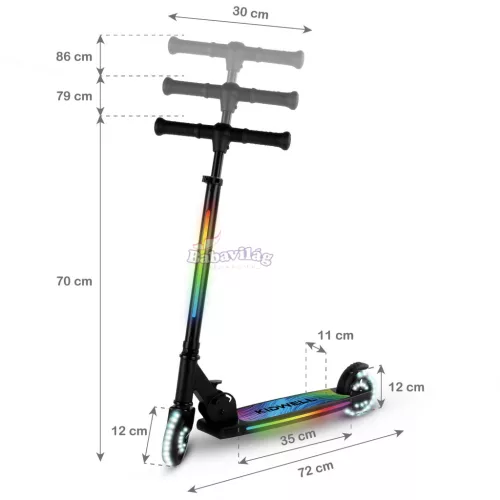 Kidwell MIDO FEKETE összecsukható roller, 20 LED világítási mód, 120 mm, csúszásmentes.