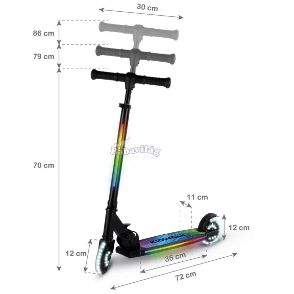 Kidwell MIDO FEKETE összecsukható roller, 20 LED világítási mód, 120 mm, csúszásmentes.