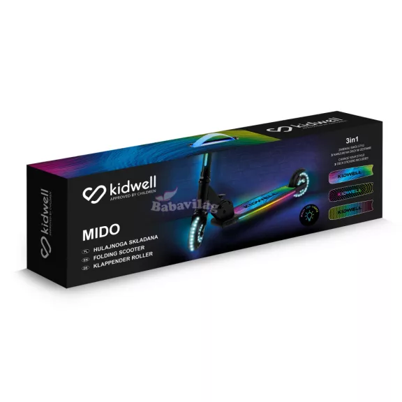 Kidwell MIDO FEKETE összecsukható roller, 20 LED világítási mód, 120 mm, csúszásmentes.