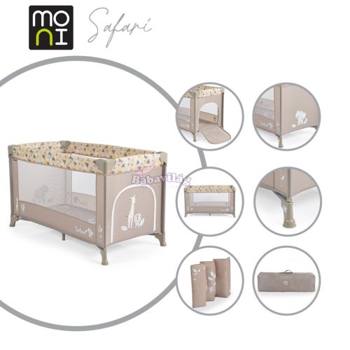 Moni SAFARI utazóágy 1 szintes állatmintás BÉZS 
