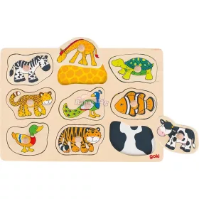Puzzle Montessori fa ki-berakó fogantyús puzzle - Állatos