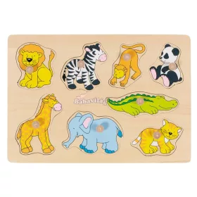 Puzzle Montessori fa ki-berakó fogantyús puzzle - Zoo