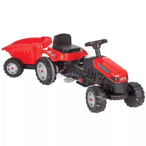 Traktor utánfutóval, pedálos  / piros