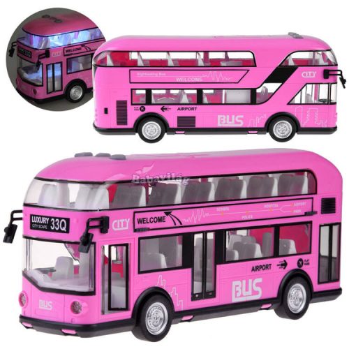 Rózsaszín emeletes busz nyitható ajtókkal és hanggal 