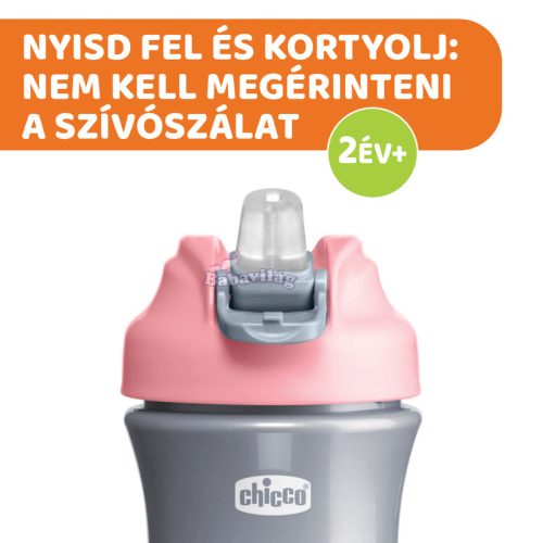 Chicco Kids Pop Up 350ml szívószálas kulacs 2év+ pink