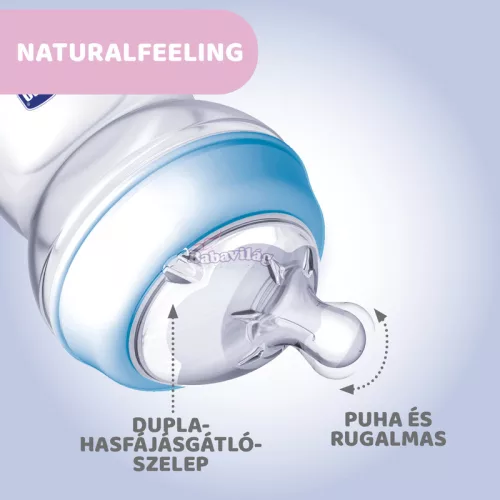 Chicco NaturalFeeling cumisüveg közepes folyású ferde cumival - 250 ml kék