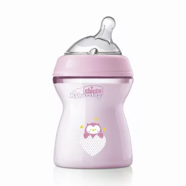   Chicco NaturalFeeling cumisüveg közepes folyású ferde cumival - 250 ml pink