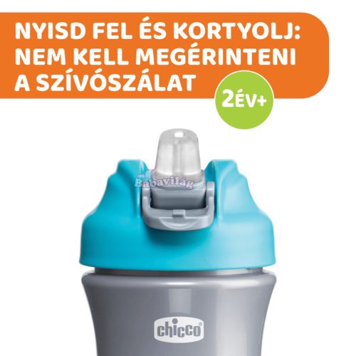 Chicco Kids Pop Up 350ml szívószálas kulacs 2év+ kék
