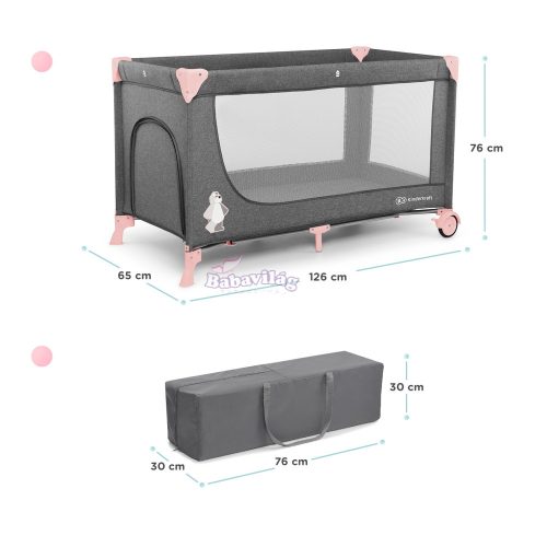 Kinderkraft utazóágy Joy szürke-pink