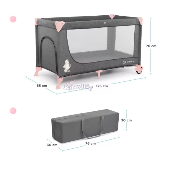 Kinderkraft utazóágy Joy szürke-pink