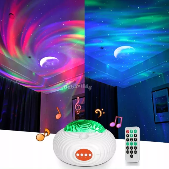 Beltéri dekorációs LED projektor - Galaxys, RGBW, távirányítóval, akkumulátorral, fehér