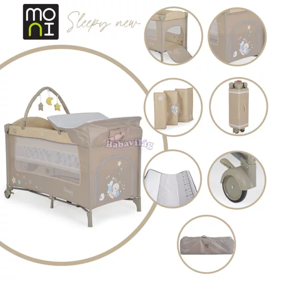 MONI Sleepy összecsukható luxus babaágy 2 szintes -  bézs 