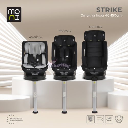 Moni Strike autós ülés támasztólábbal 360fokban forgatható 40-150cm - SZÜRKE