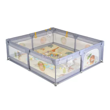   GAMEZONE összecsukható járóka szőnyeggel, 60 labdával 150x200 SZÜRKE 
