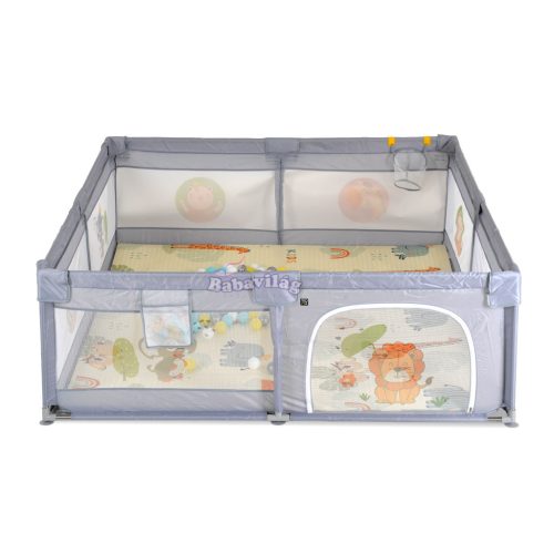 GAMEZONE összecsukható járóka szőnyeggel, 60 labdával 150x200 SZÜRKE 