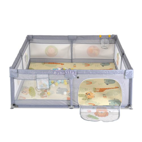 GAMEZONE összecsukható járóka szőnyeggel, 60 labdával 150x200 SZÜRKE 