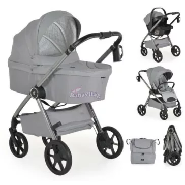 Moni UNIQUE babakocsi szett 3IN1 SILVER 