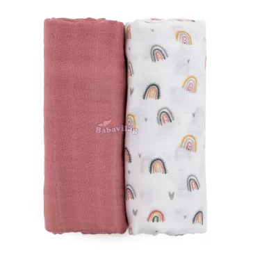 Bambusz muszlin 2db-os szett Misty Rose Rainbow 120 x 120 cm