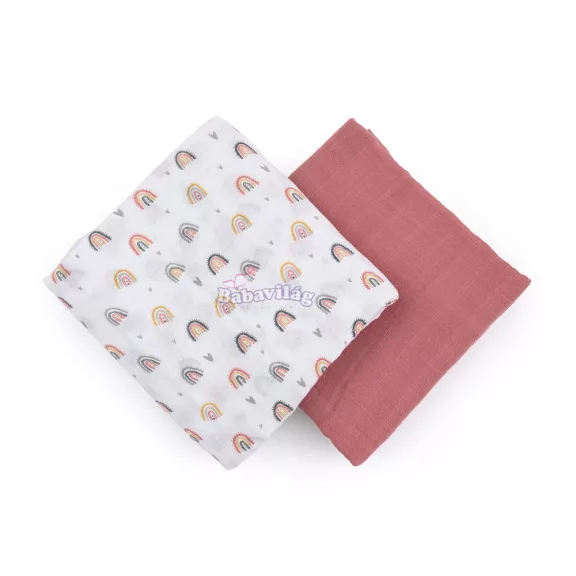 Bambusz muszlin 2db-os szett Misty Rose Rainbow 120 x 120 cm