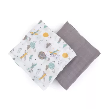 Bambusz muszlin 2db-os szett Misty Grey Planes, 120 x 120 cm