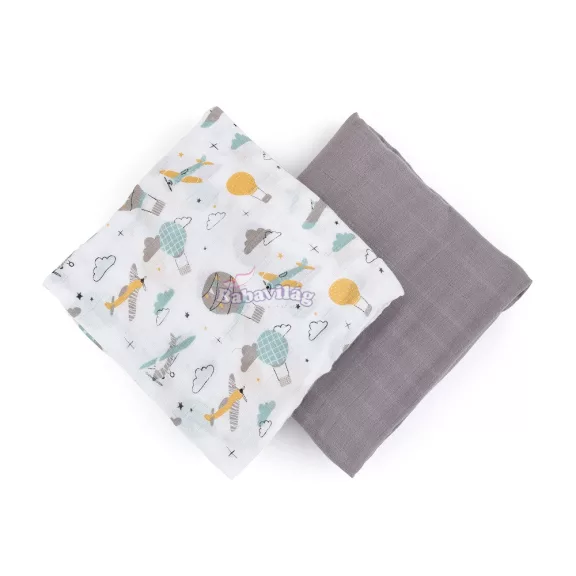 Bambusz muszlin 2db-os szett Misty Grey Planes, 120 x 120 cm