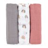 PETITE&MARS Bambusz muszlin 3db-os pelenka szett Moussy Rose Rainbows, 68 x 68 cm