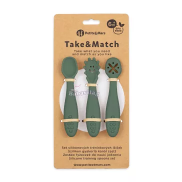   PETITE&MARS Szilikon gyakorló kanál szett 3 db Take&Match Misty Green 6m+