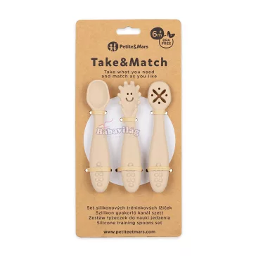   PETITE&MARS Szilikon gyakorló kanál szett 3 db Take&Match Desert Sand 6m+