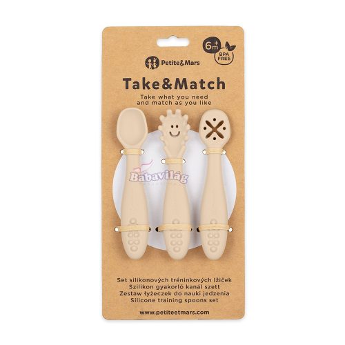 PETITE&MARS Szilikon gyakorló kanál szett 3 db Take&Match Desert Sand 6m+