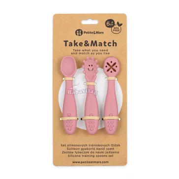   PETITE&MARS Szilikon gyakorló kanál szett 3 db Take&Match Dusty Rose 6m+