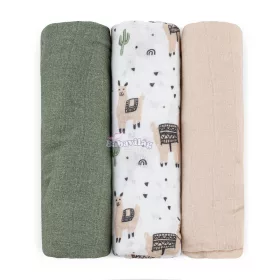   PETITE&MARS Bambusz muszlin 3db-os pelenka szett Moussy Llama Vibes 68 x 68 cm 